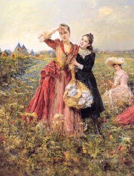 Recogiendo Flores Silvestres mujer Eduardo León Garrido Pinturas al óleo